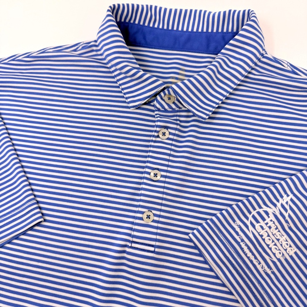 johnnie-O Mens Blue White Striped Performance Golf Polo Shirt XL Trusted Choice